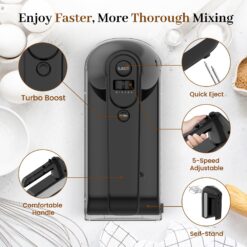 CHIDOLL 5-Speed Electric Hand Mixer, 800W Handheld Mixer with Turbo for Baking & Cooking, Kitchen Food Mixer - Black
