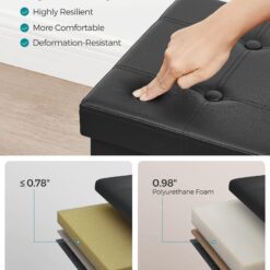 SONGMICS 43 Inches Folding Storage Ottoman Bench, Holds up to 660 lb, Black