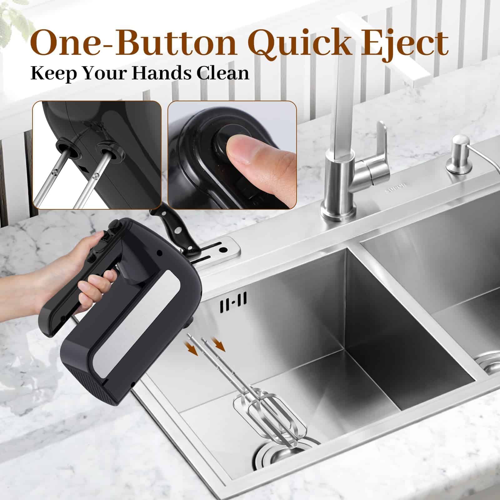 CHIDOLL 5-Speed Electric Hand Mixer, 800W Handheld Mixer with Turbo for Baking & Cooking, Kitchen Food Mixer - Black