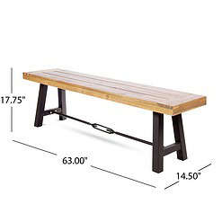 Christopher Knight Home Catriona Outdoor Acacia Wood Bench with Metal Accents, Teak Finish