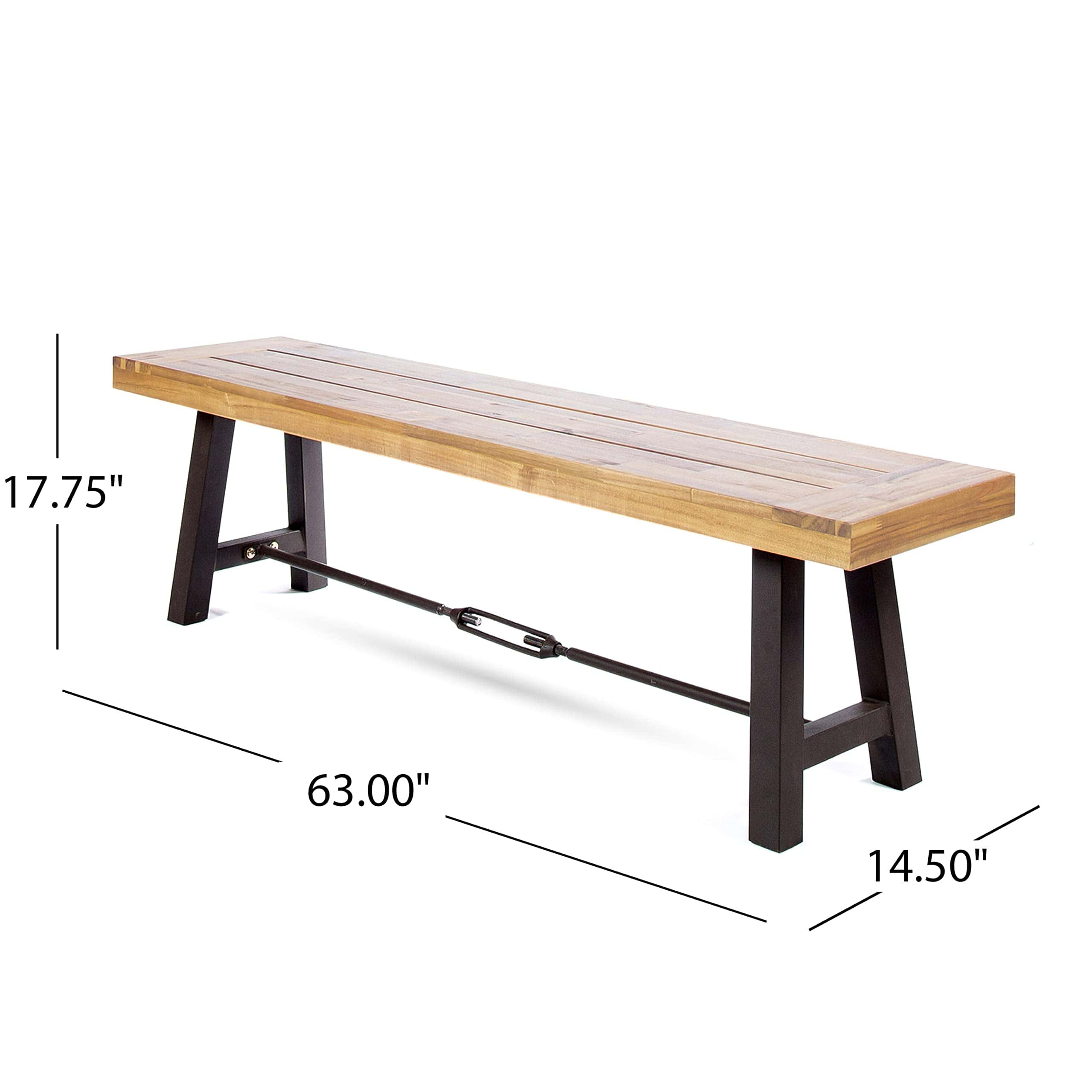 Christopher Knight Home Catriona Outdoor Acacia Wood Bench with Metal Accents, Teak Finish