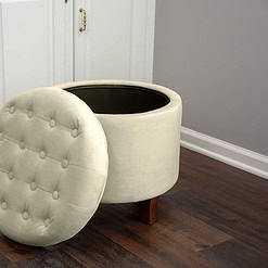 Homepop Home Decor | Upholstered Round Velvet Tufted Foot Rest Ottoman, Cream Small