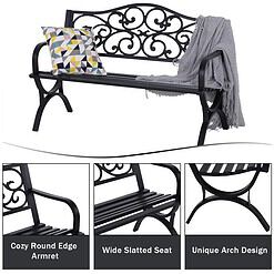 MFSTUDIO 50 Inches Outdoor Garden Bench, Cast Iron Metal Frame Patio Park Bench with Floral Pattern Backrest, Black