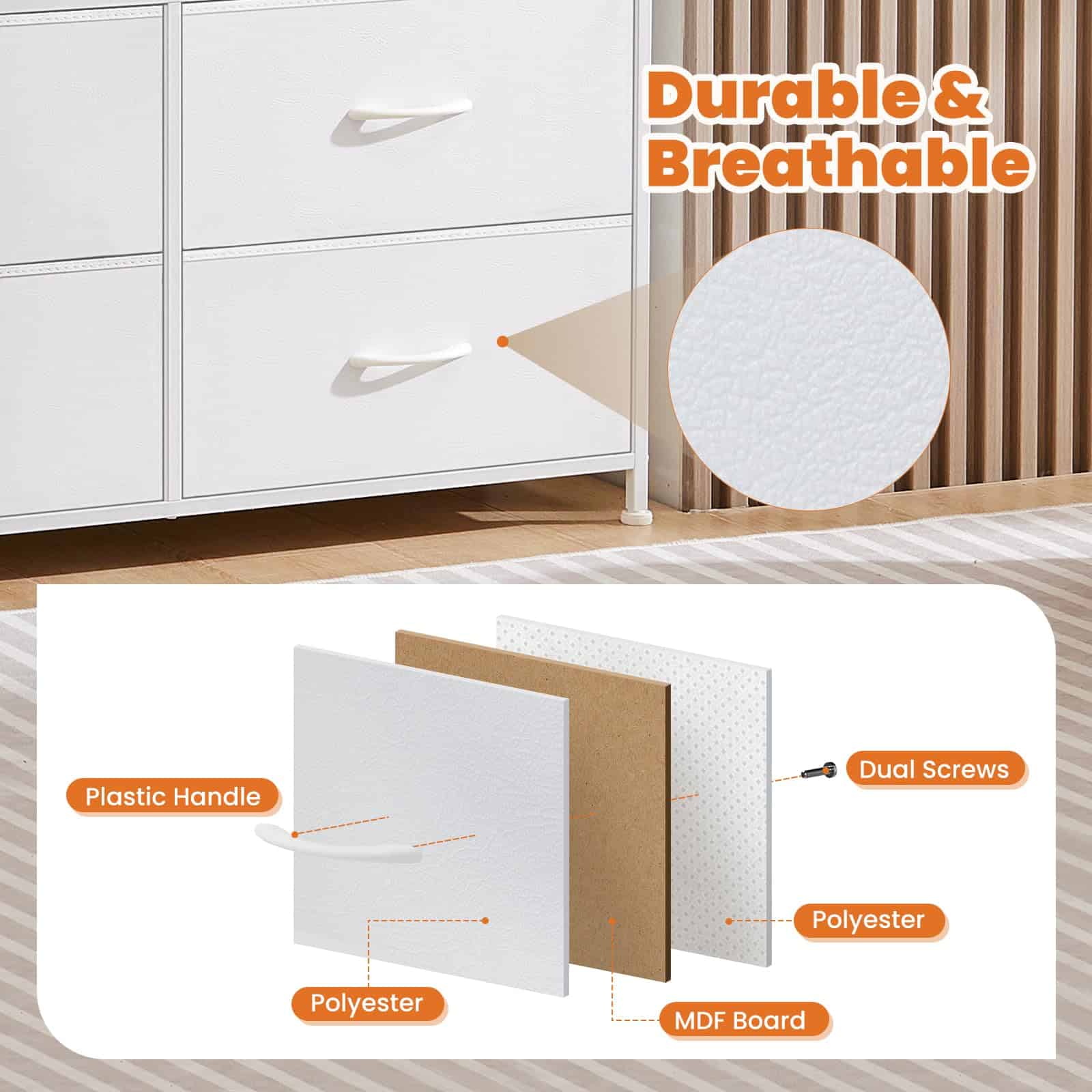 Sweetcrispy Dresser for Bedroom, Chest Organizer Unit with 8 Fabric Bins, Fabric Storage Tower, Drawer Organizer