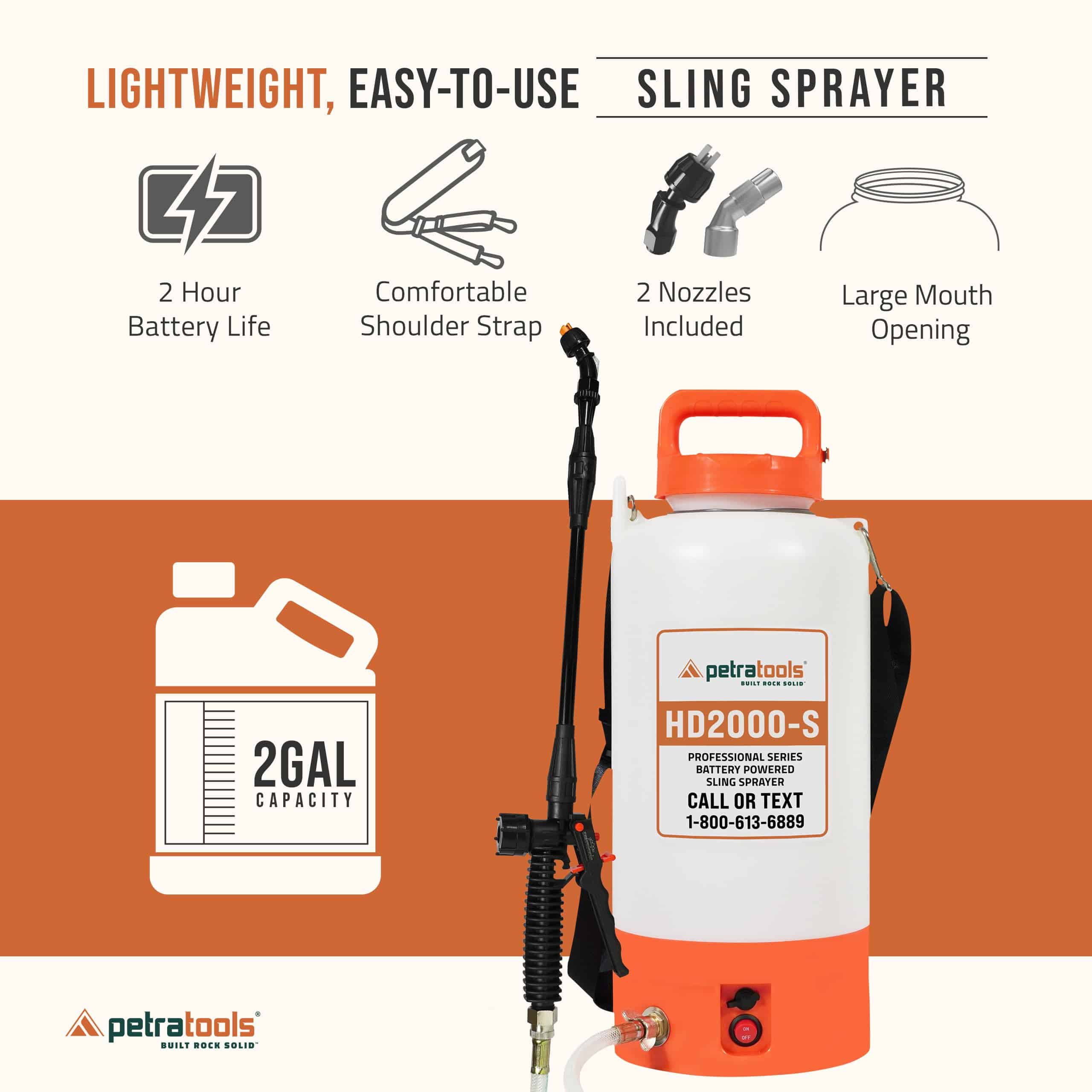PetraTools 2 Gallon Battery Powered Sprayer - HD2000-S Electric Sprayers in Lawn and Garden
