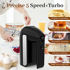 CHIDOLL 5-Speed Electric Hand Mixer, 800W Handheld Mixer with Turbo for Baking & Cooking, Kitchen Food Mixer - Black