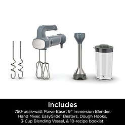 Ninja CI105BRN Foodi Power Mixer System, 750-Peak-Watt Immersion Blender and Hand Mixer, Sea Salt Gray