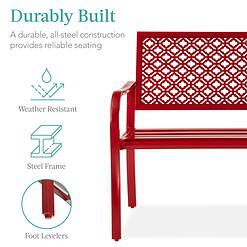 Best Choice Products Outdoor Bench 2-Person Metal Steel Benches Furniture, 790lb Capacity - Rose Red