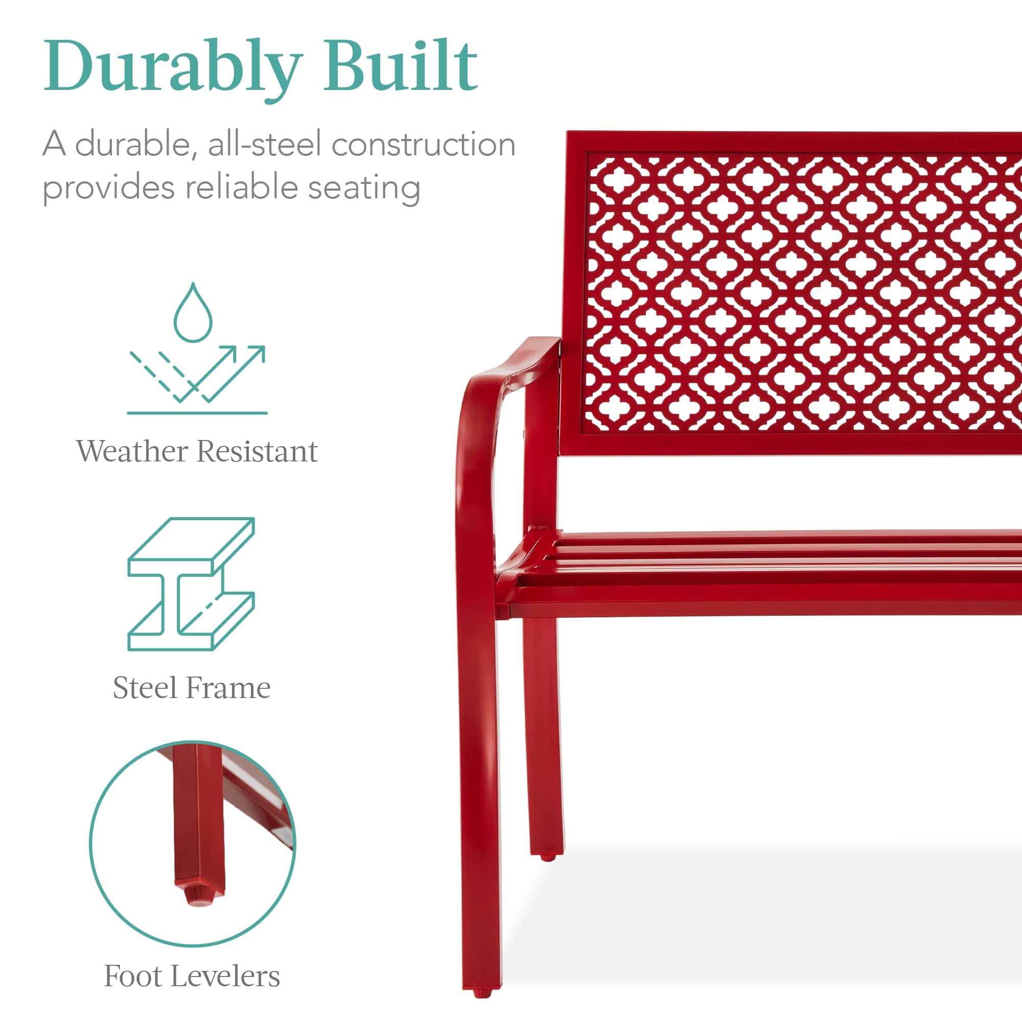 Best Choice Products Outdoor Bench 2-Person Metal Steel Benches Furniture, 790lb Capacity - Rose Red