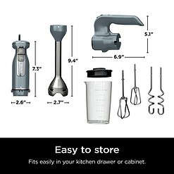 Ninja CI105BRN Foodi Power Mixer System, 750-Peak-Watt Immersion Blender and Hand Mixer, Sea Salt Gray