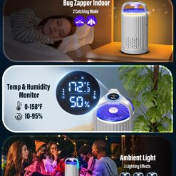CreateFun Bug Zapper Indoor with Temperature & Humidity Sensor, Fly Trap Indoor, 3-in-1 Fruit Fly Trap, White