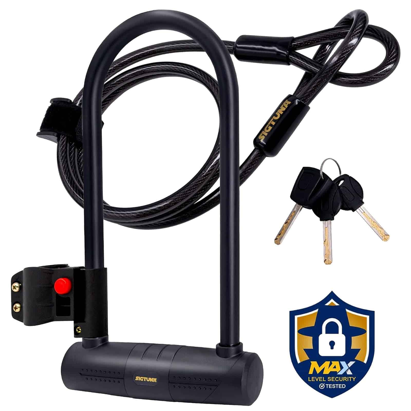 Sigtuna Bike U Lock, Extra Long Bike Locks Heavy Duty Anti Theft, 16mm Bicycle Lock with Shackle and Mounting Holder and 4ft Cable