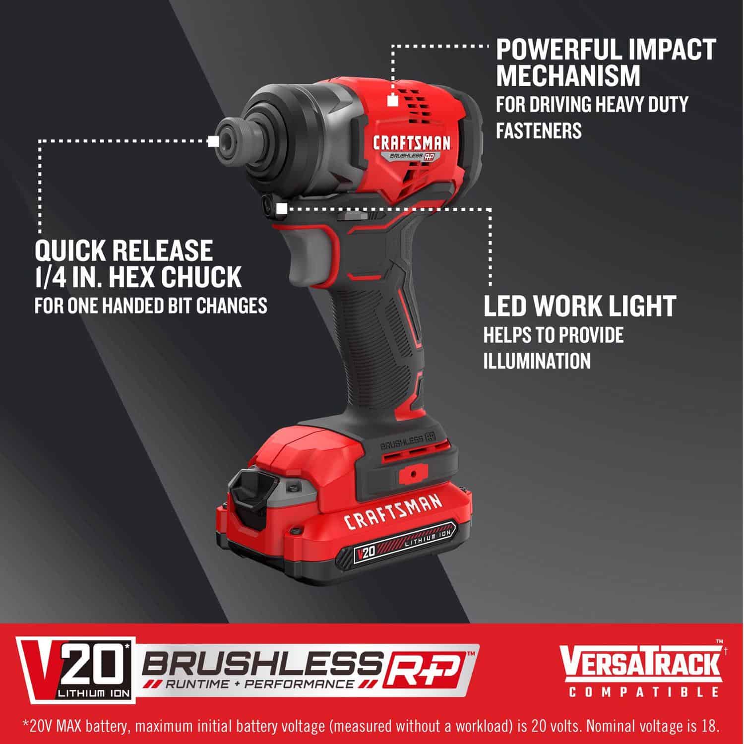 Craftsman V20 1/4 in. Cordless Brushless Impact Driver Kit (Battery & Charger)