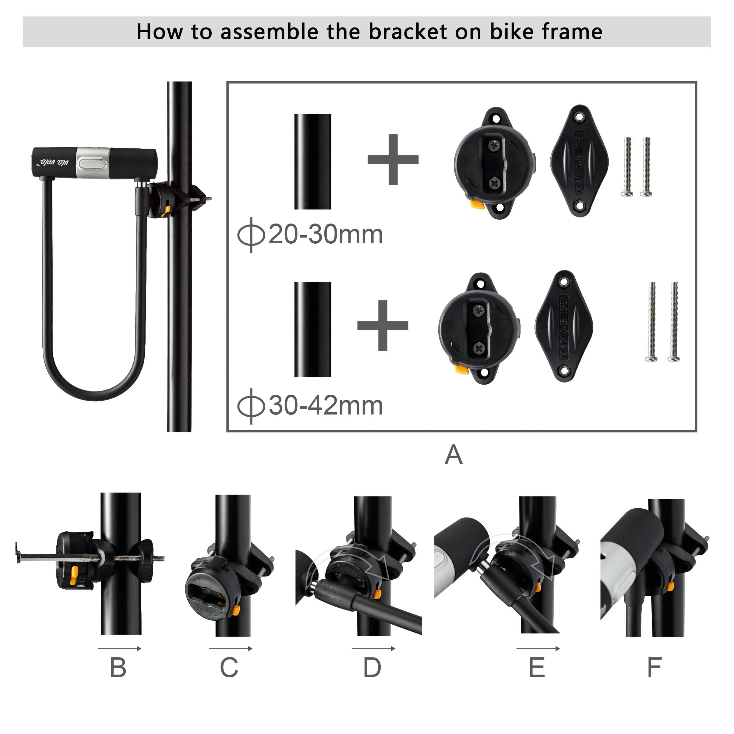 Via Velo Bike U Lock with Cable | Via Velo Heavy Duty Anti-Theft Bicycle U Lock Sold Secure Silver 15mm Shackle Inner Dim 9 x 4.5 in