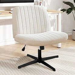 DUMOS Horshod Criss Cross Chair, Cross Legged Office Chair, Wide Comfty Desk Chair, Off White