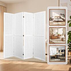 EPOFIT 4 Panels Room Divider, Wood Room Dividers and Folding Privacy Screens, 5.6 Ft Portable Peg Board Display Stand, White