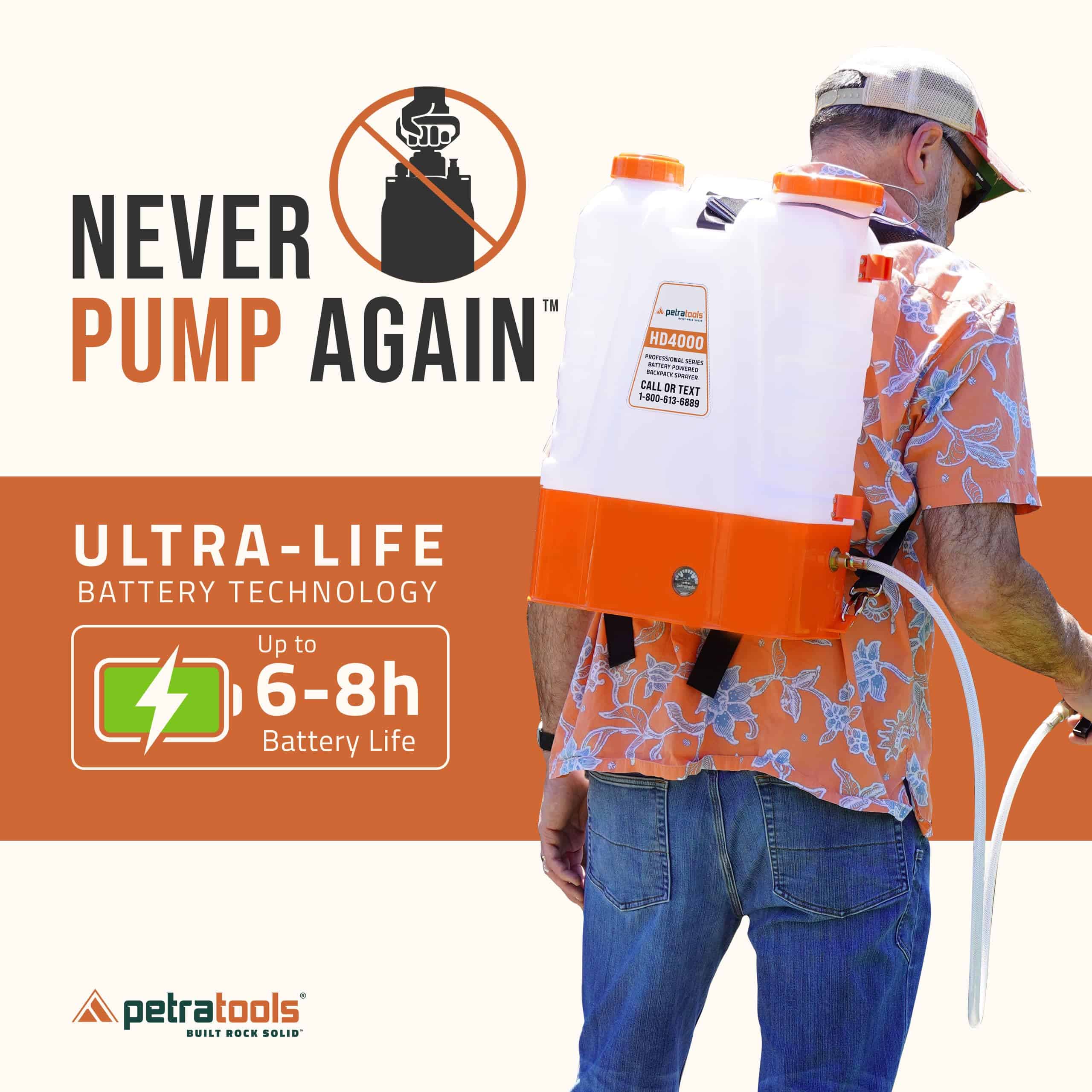 PetraTools HD4000 4 Gallon Battery Powered Backpack Sprayer, Backpack Sprayer Battery Powered