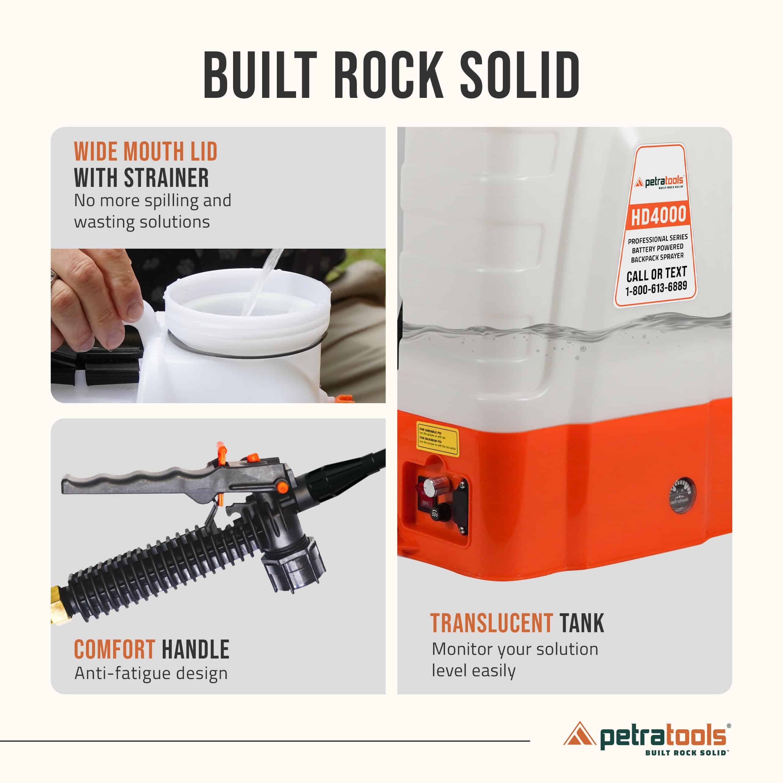 PetraTools HD4000 4 Gallon Battery Powered Backpack Sprayer, Backpack Sprayer Battery Powered