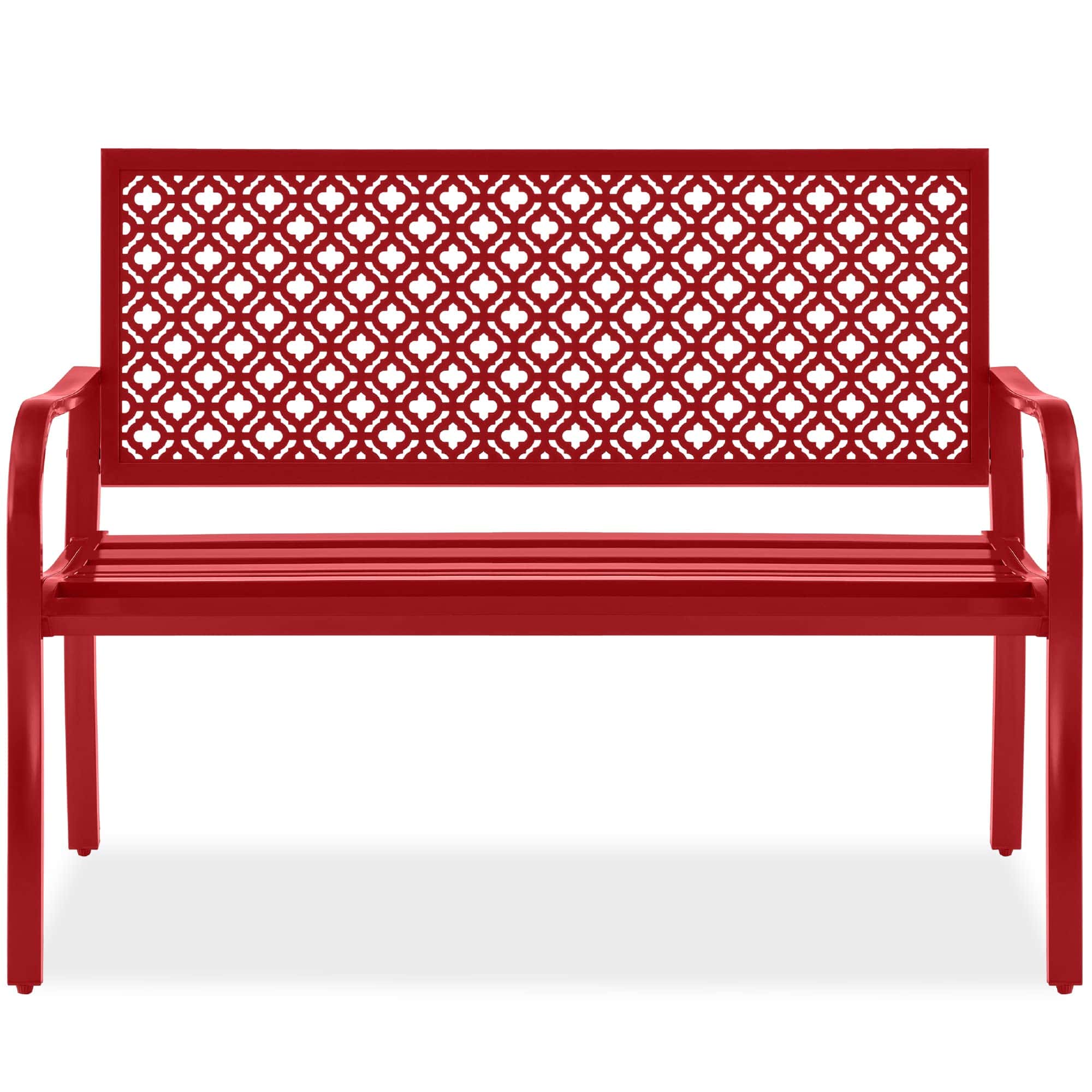 Best Choice Products Outdoor Bench 2-Person Metal Steel Benches Furniture, 790lb Capacity - Rose Red