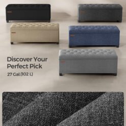 SONGMICS Storage Ottoman Bench, Foot Rest with Legs, 15.7 x 43.3 x 15.7 Inches, Dark Gray