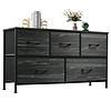 WLIVE Dresser for Bedroom with 5 Drawers, Wide Chest of Drawers, Fabric Dresser, Charcoal Black Wood Grain Print