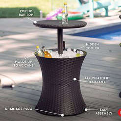 Keter Pacific Cool Bar Outdoor Patio Furniture and Hot Tub Side Table with 7.5 Gallon Beer and Wine Cooler, Espresso Brown