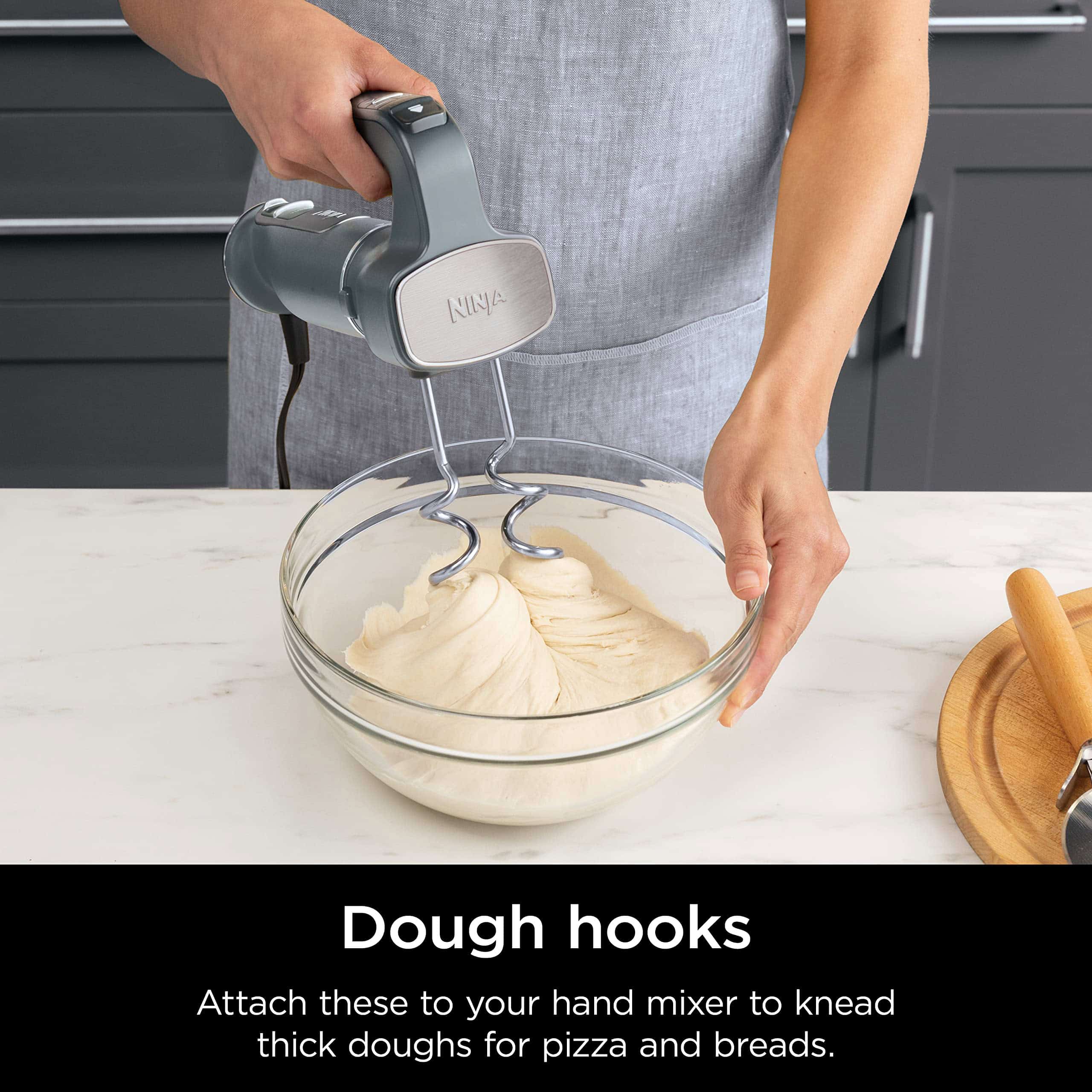 Ninja CI105BRN Foodi Power Mixer System, 750-Peak-Watt Immersion Blender and Hand Mixer, Sea Salt Gray