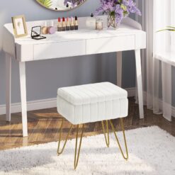 Greenstell Vanity Stool Chair Faux Fur with Storage, 15.7