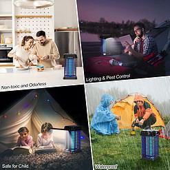 HumiLife Rechargeable Solar Bug Zapper Outdoor & Indoor, 4200V Grid, USB Charging, 5000mAh Battery, Black