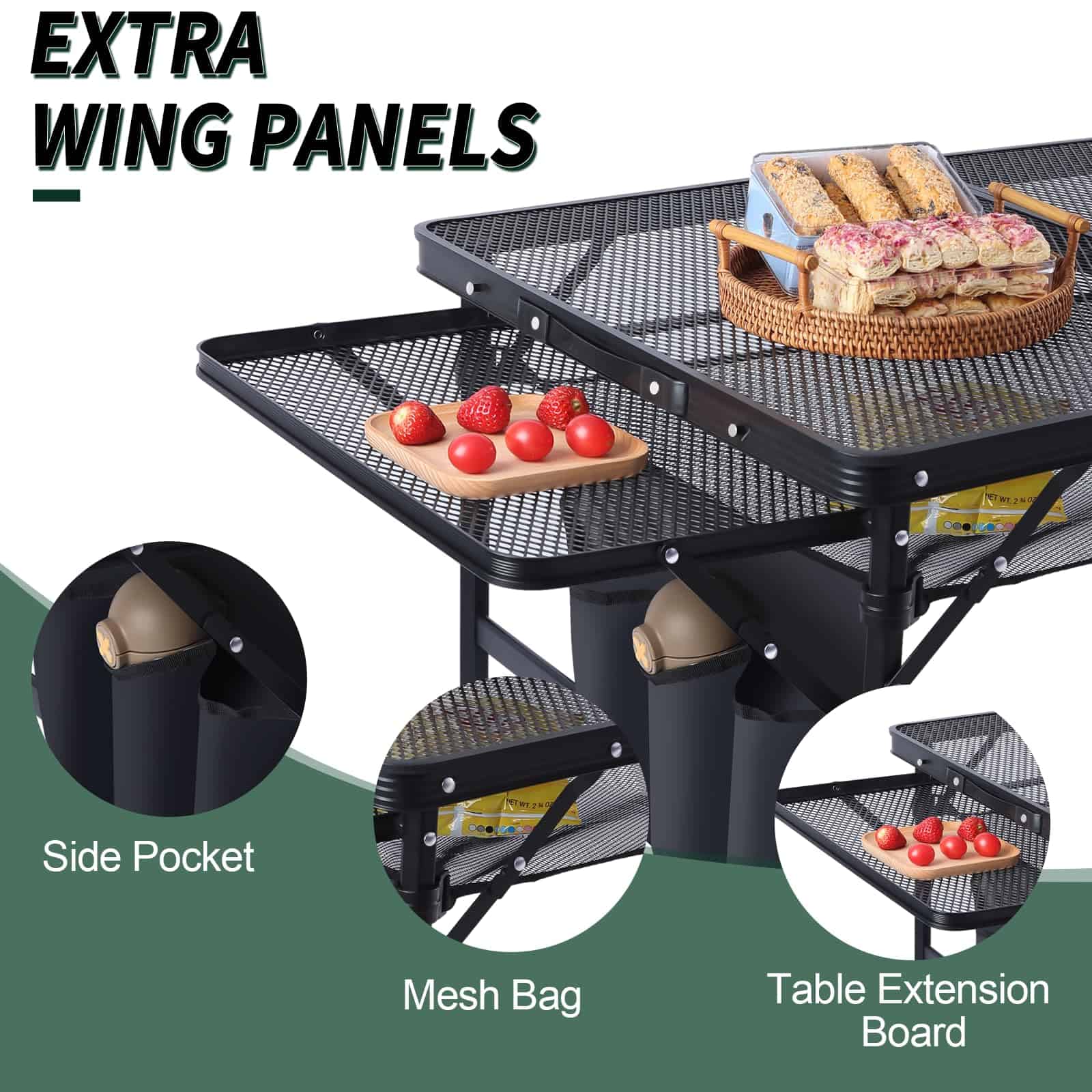 WildFinder Folding Table with 2 Wing Panels, Black