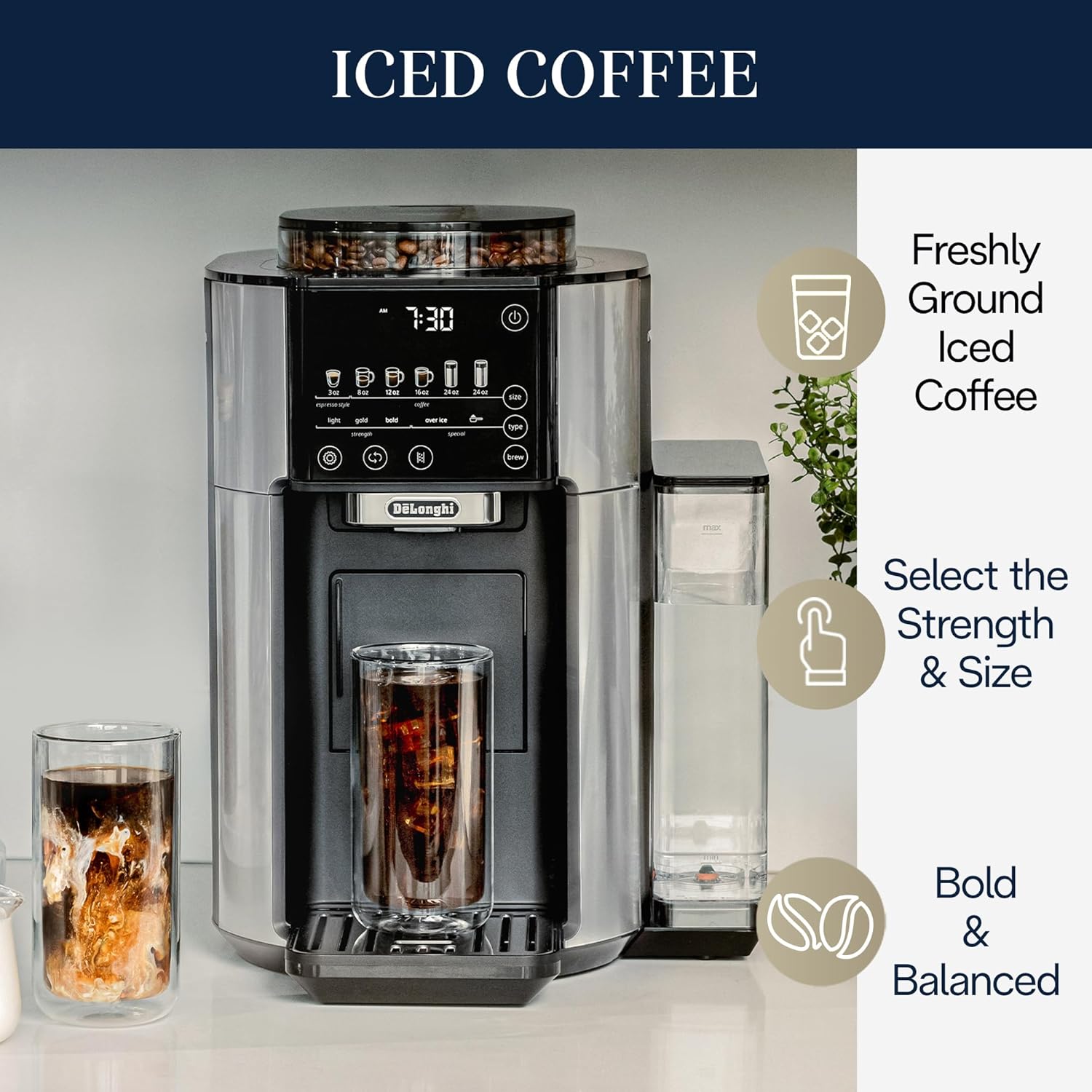 De'Longhi True Brew Drip Coffee Maker, Built in Grinder, Single Serve, 8 oz to 24 oz, Hot or Iced Coffee, Stainless, CAM51025MB - Image 8