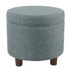 Homepop Home Decor | Upholstered Round Storage Ottoman | Ottoman with Storage for Living Room & Bedroom, Teal Tweed Large