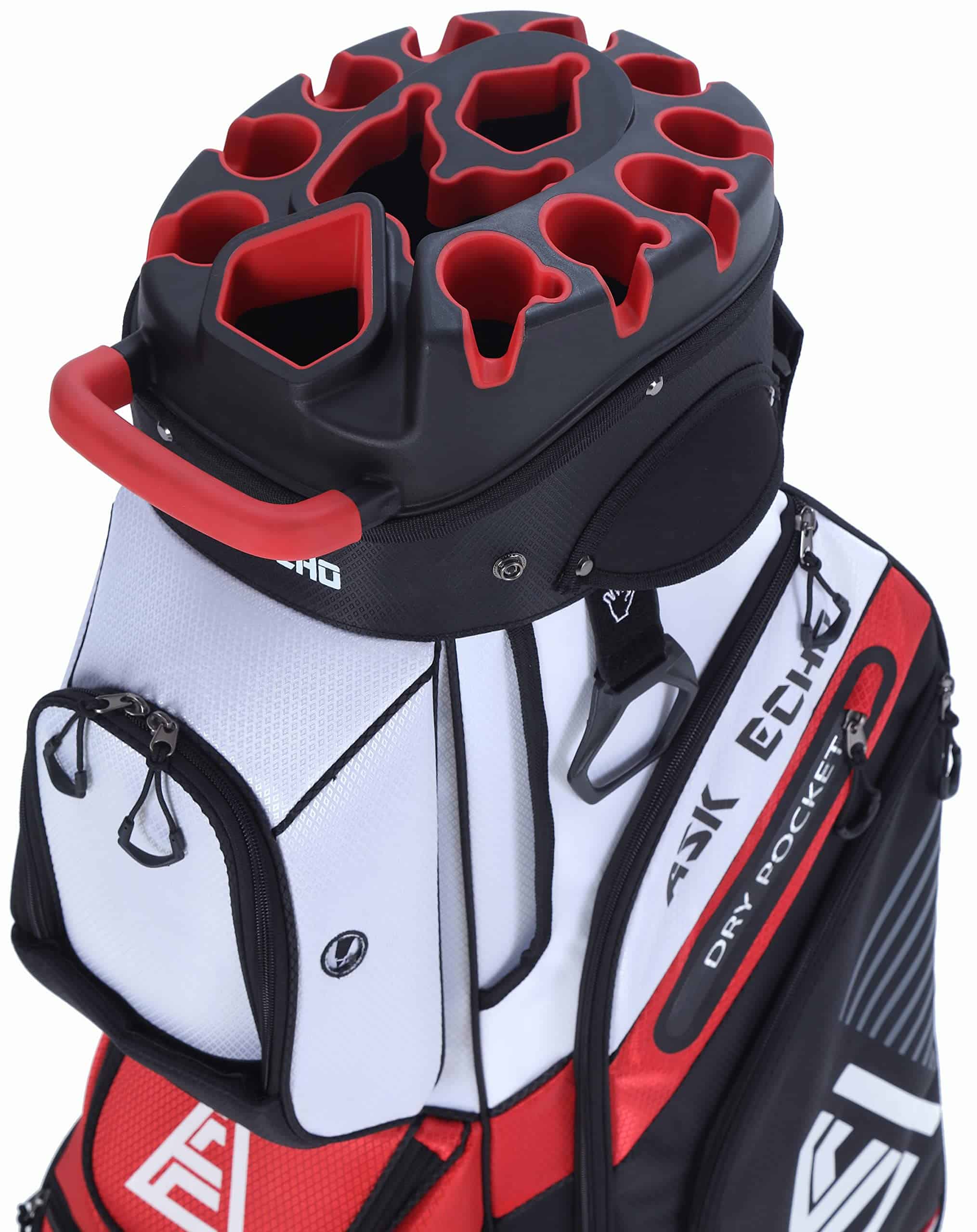 ASK ECHO T-Lock Golf Cart Bag with 14 Way Organizer Divider Top, Premium Cart Bag with Handles and Rain Cover for Men, White