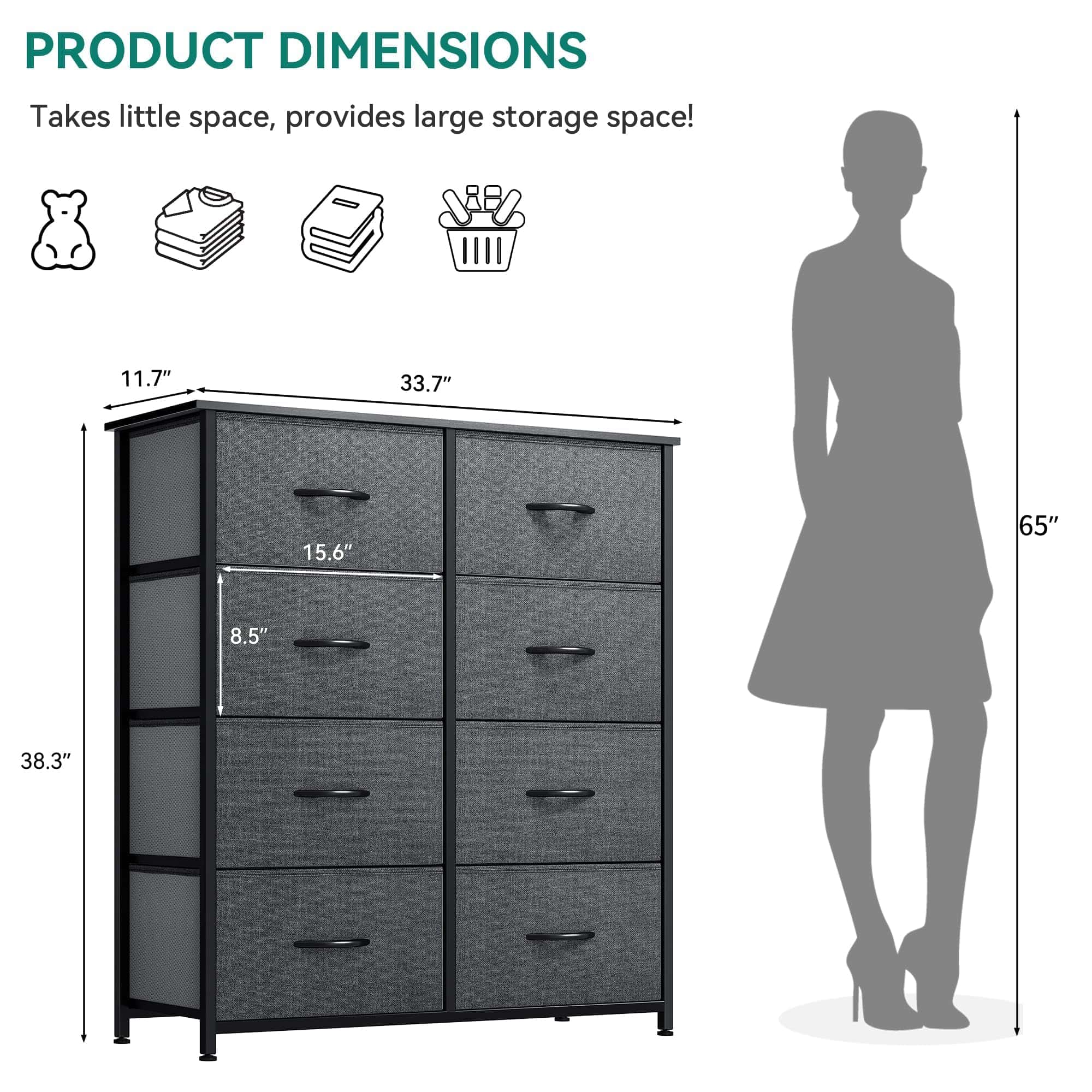 YITAHOME Dresser for Bedroom, Fabric Dresser with 8 Drawers, Tall Dresser, Chest of Drawers for Closet