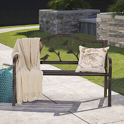 Sophia & William Outdoor Bench, Porch Bench, Garden Bench, Wrought Iron Bench, Outdoor Bench with Backrest and Armrests, Bronze