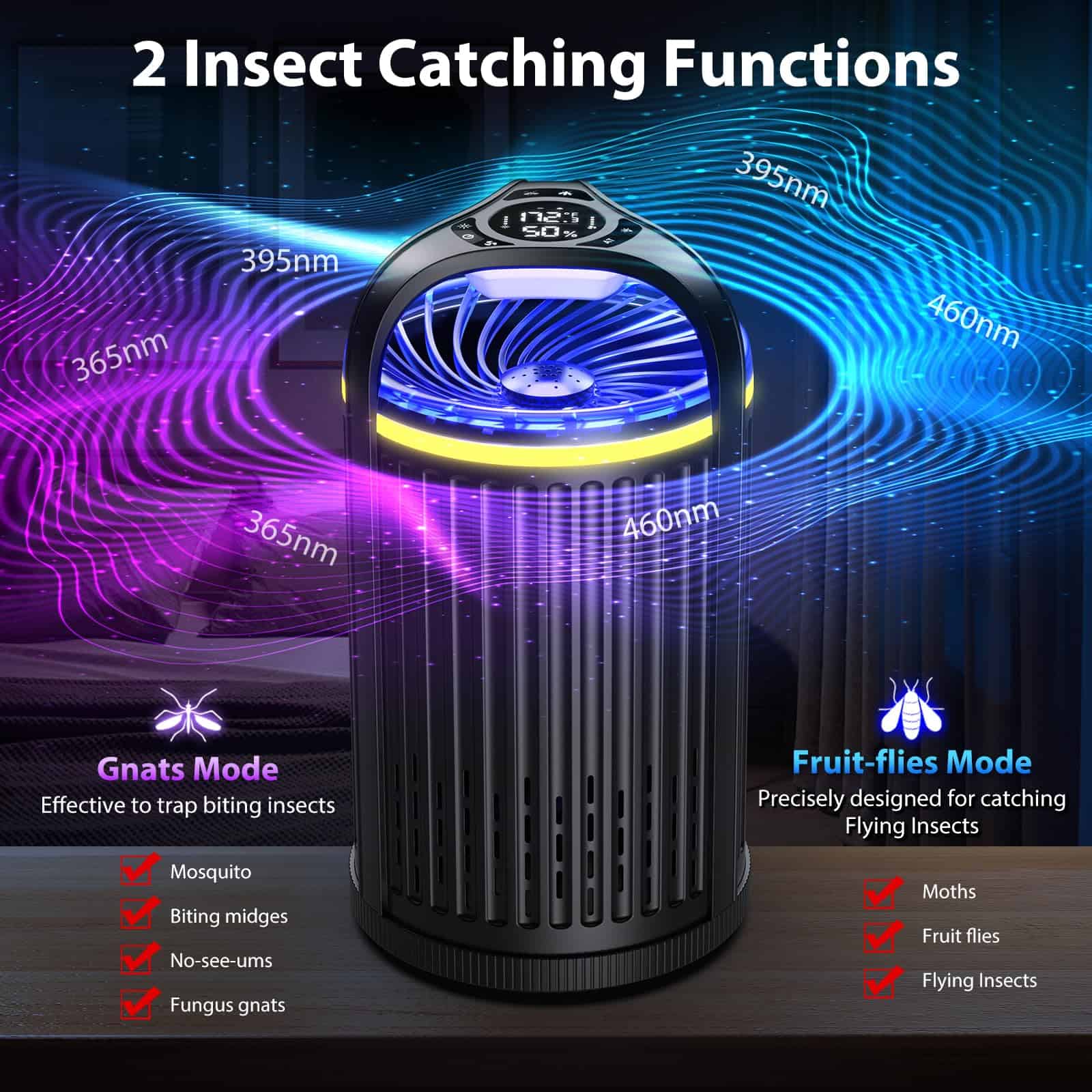 CreateFun Fruit Fly Traps for Indoors, Smart Pro Indoor Insect Traps, One-Click Start with Memory Mode, Black