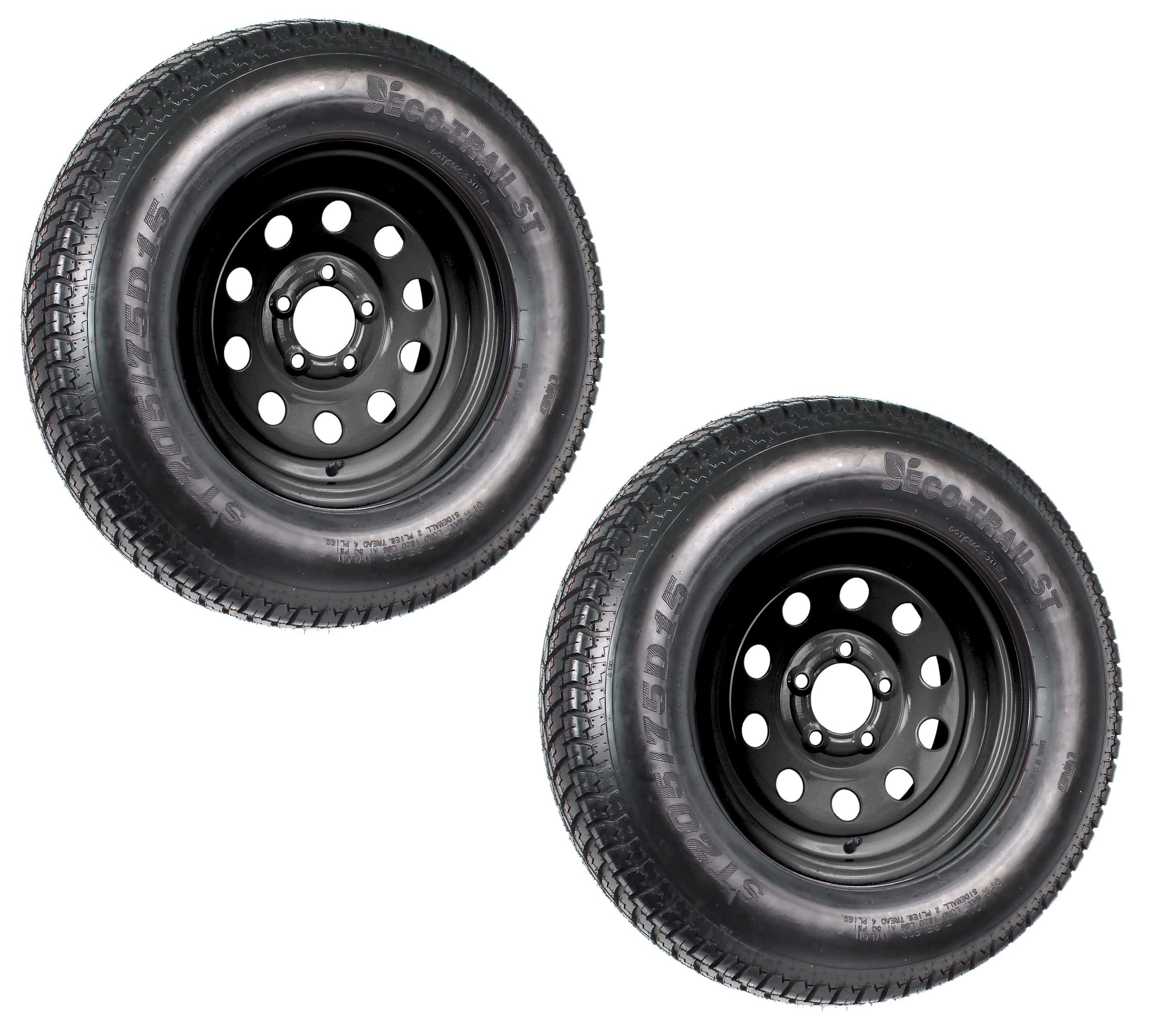eCustomRim 2-Pack Trailer Tire On Black Wheel Modular Rim ST205/75D15 LRC 5 Lug On 4.5 15 x 5