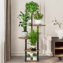 AZERPIAN Plant Stand 5 Tier Indoor Metal Flower Shelf for Multiple Plants Corner Tall Flower Holders, Black (5 Tier-Black)