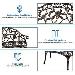 Yaheetech Patio Garden Bench Park Bench Outdoor Benches, Aluminium Patio Yard Bench, Bronze