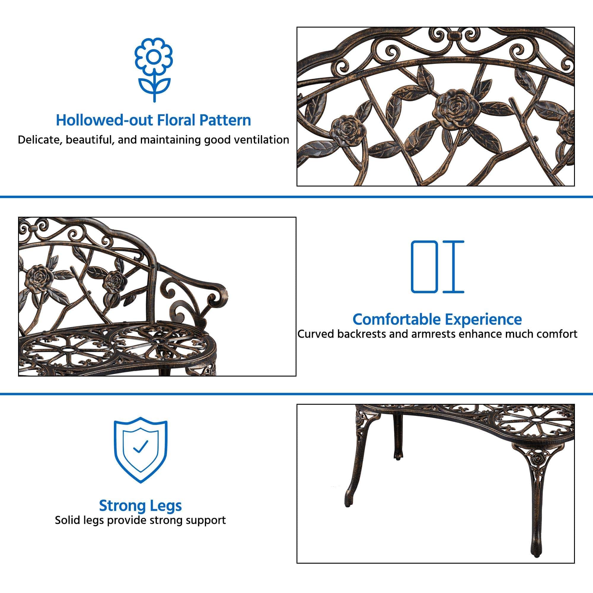 Yaheetech Patio Garden Bench Park Bench Outdoor Benches, Aluminium Patio Yard Bench, Bronze