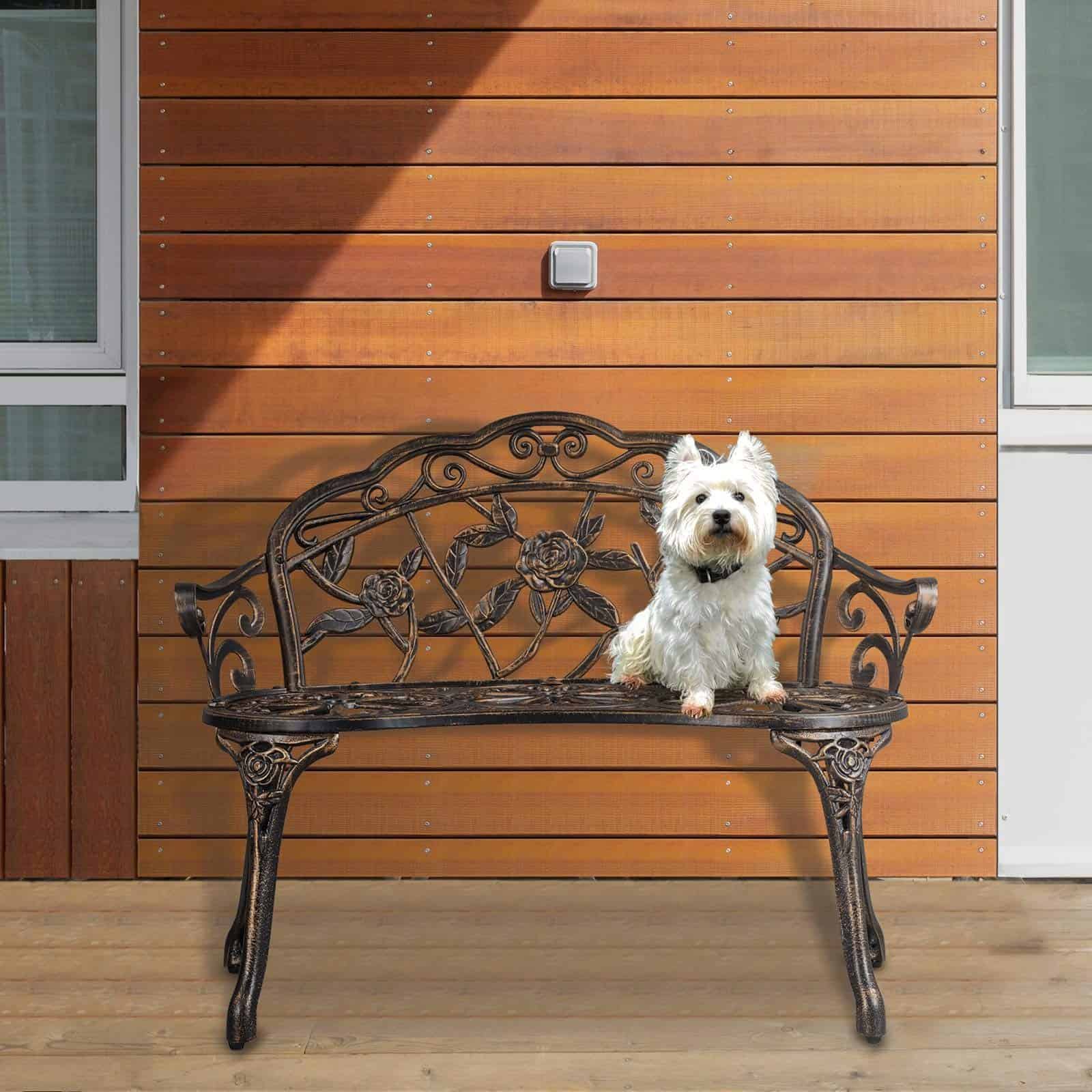 Yaheetech Patio Garden Bench Park Bench Outdoor Benches, Aluminium Patio Yard Bench, Bronze