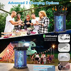 HumiLife Rechargeable Solar Bug Zapper Outdoor & Indoor, 4200V Grid, USB Charging, 5000mAh Battery, Black