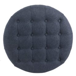 Homepop Home Decor, Large Button Tufted Woven Round Storage Ottoman (Navy Woven)