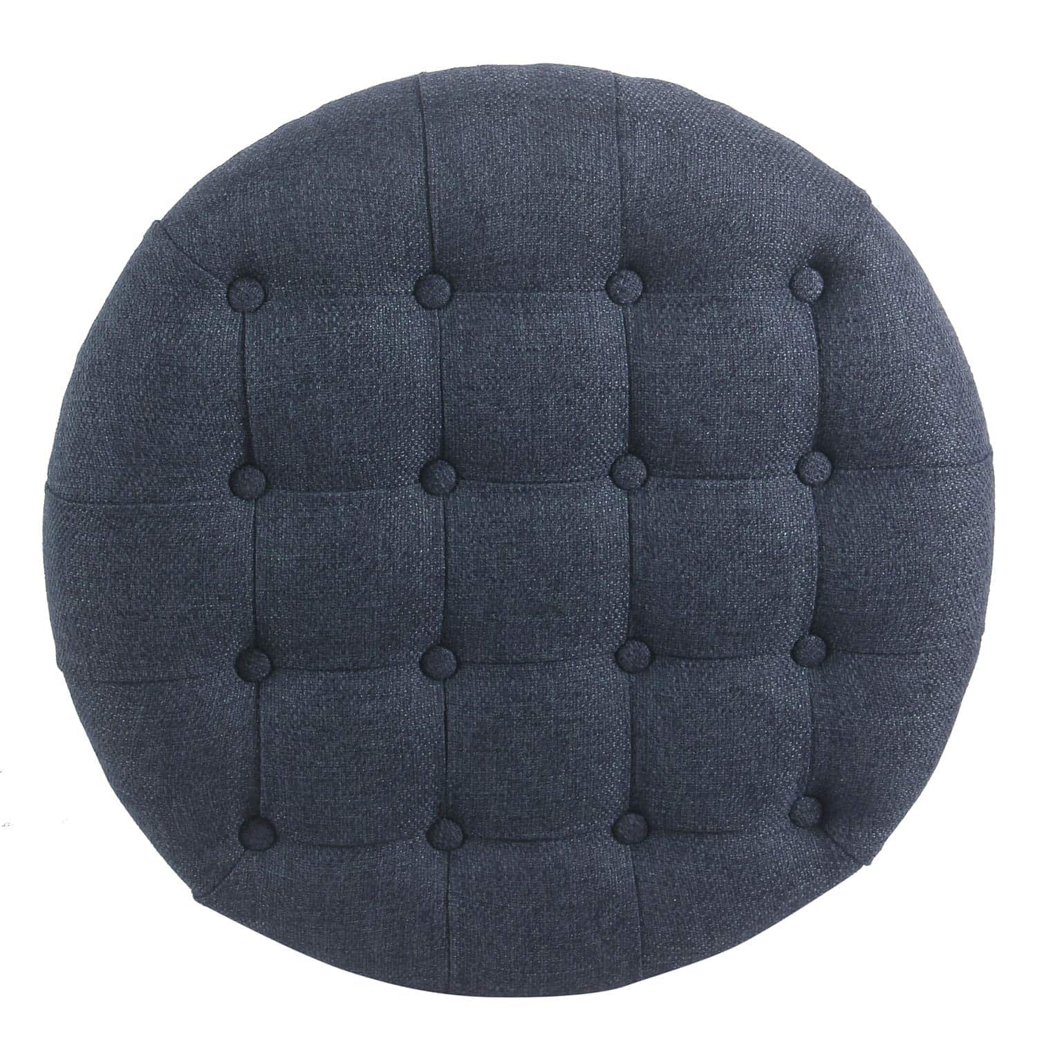 Homepop Home Decor, Large Button Tufted Woven Round Storage Ottoman (Navy Woven)