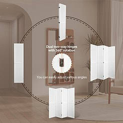 EPOFIT 4 Panels Room Divider, Wood Room Dividers and Folding Privacy Screens, 5.6 Ft Portable Peg Board Display Stand, White