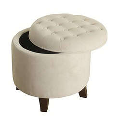 Homepop Home Decor | Upholstered Round Velvet Tufted Foot Rest Ottoman, Cream Small