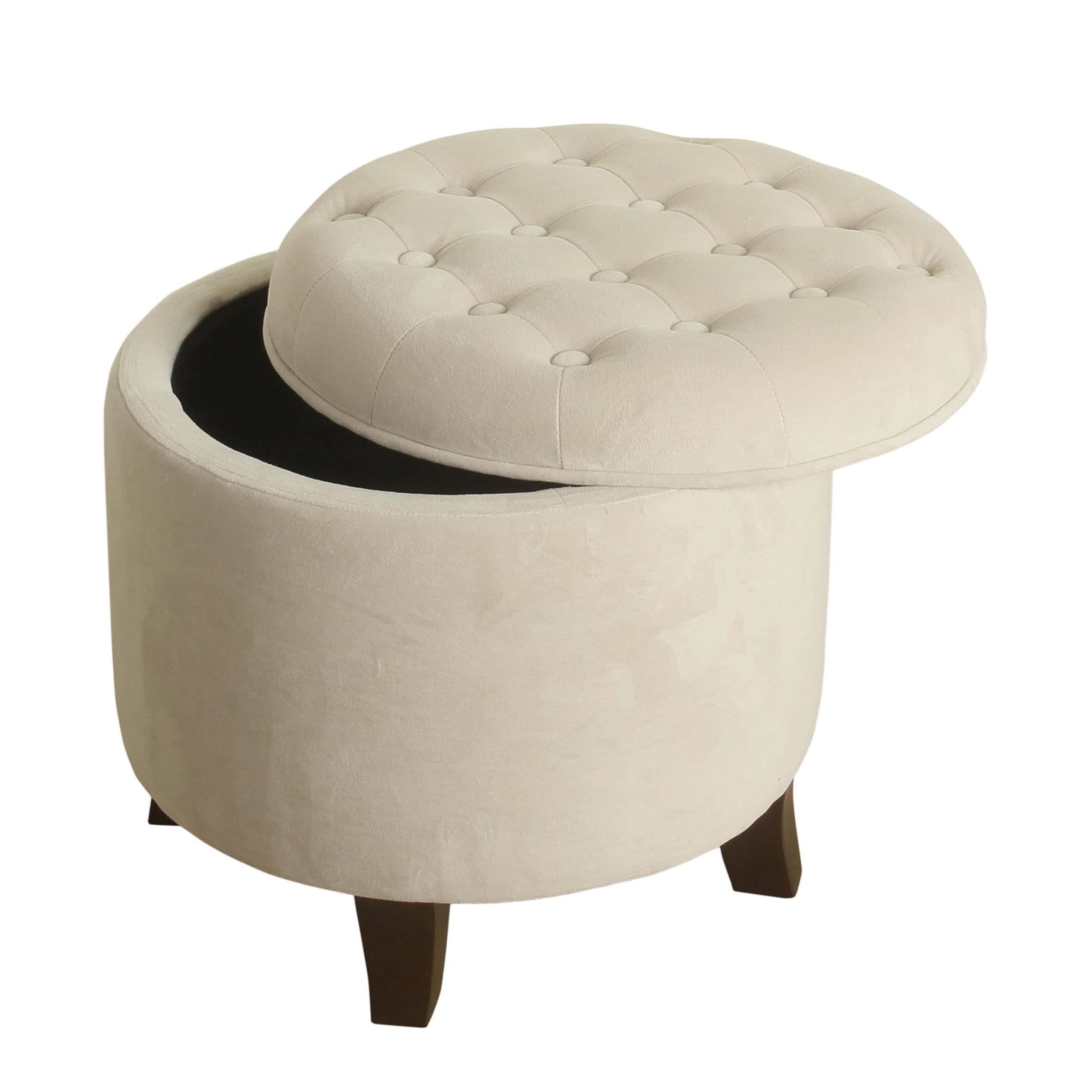 Homepop Home Decor | Upholstered Round Velvet Tufted Foot Rest Ottoman, Cream Small