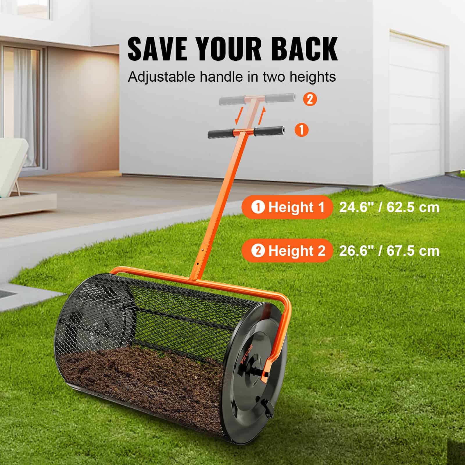 VEVOR Compost Spreader, 24.4-25.6" Height Adjustable Handle, 24" Wide