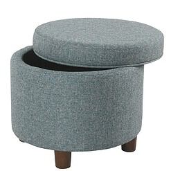 Homepop Home Decor | Upholstered Round Storage Ottoman | Ottoman with Storage for Living Room & Bedroom, Teal Tweed Large