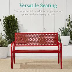 Best Choice Products Outdoor Bench 2-Person Metal Steel Benches Furniture, 790lb Capacity - Rose Red